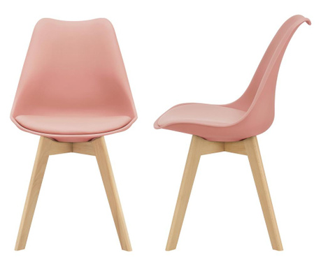 Étkezőszék szett, 81 x 49 x 57 cm, műbőr kárpitozott szék, bükkfa lábak, rózsaszín [en.casa]