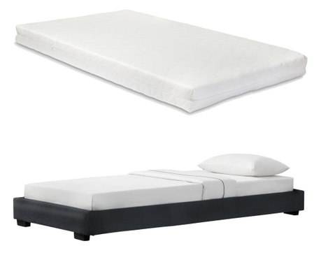Modern műbőr kárpitozott ágy matraccal fekete 200 x 90 cm cоrium
