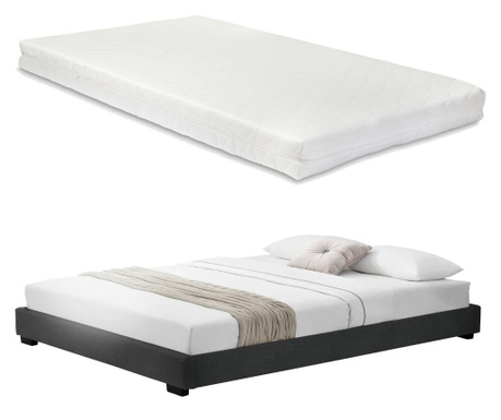 Modern műbőr kárpitozott ágy matraccal fekete 200 x 140 cm cоrium