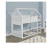 Gyerekágy létrával 90x200 cm emeletes ágy házikóágy fenyőfából magasfekhelyes ágy, fehér [en.casa]