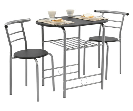 Set Bistro - Masa Cu 2 Scaune - Fier - Mdf - Negru / Argintiu