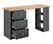 Íróasztal 3 tárolófelülettel és fiókkal, 120x49x72cm, sötétszürke/fa hatású lappal, [en.casa]