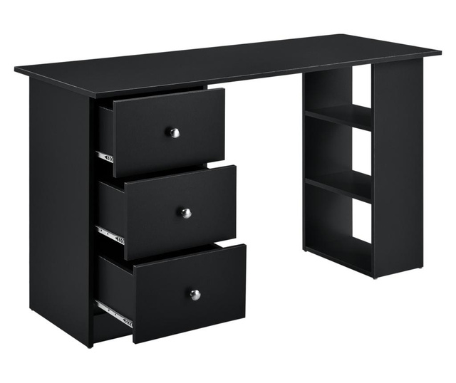 Íróasztal 3 tárolófelülettel és fiókkal, 120x49x72cm, fekete, [en.casa]
