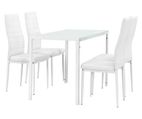 [en.casa] Étkezőasztal üveg 105 x 60 cm 4 műbőr székkel design konyhai asztal étkezőszék fehér porvoo
