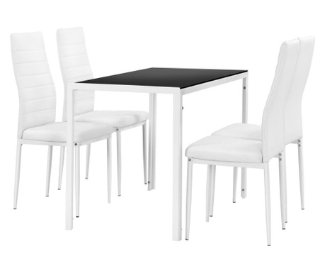 [en.casa] Étkezőasztal üveg 105 x 60 cm 4 műbőr székkel design konyhai asztal étkezőszék fehér/fekete porvoo
