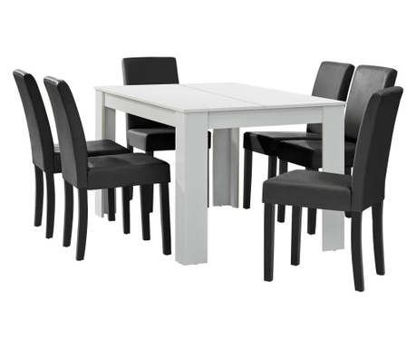 [en.casa] Étkezőasztal 140 x 90 cm 6 műbőr étkezőszék design konyhai asztal székkel nora fehér-sötétszürke garnitúra