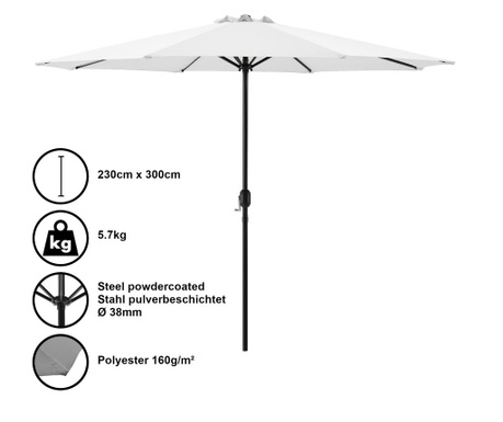 [casa.pro] kerti napernyő Ø 300 x 230 cm napellenző vízlepergető poliészter fehér