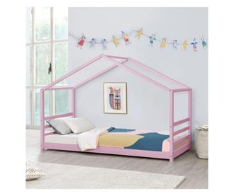 Gyermekágy 200x90 cm ágyráccsal házikóágy gyerekágy rózsaszín fenyőfa [en.casa]