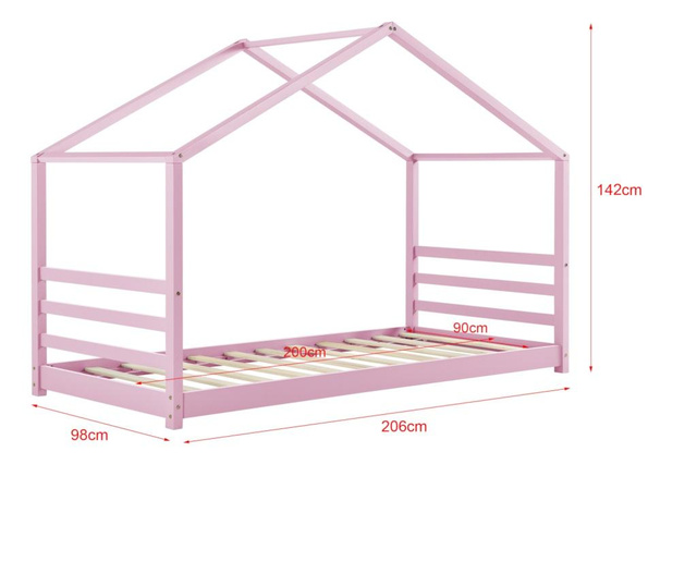 Gyermekágy 200x90 cm ágyráccsal házikóágy gyerekágy rózsaszín fenyőfa [en.casa]