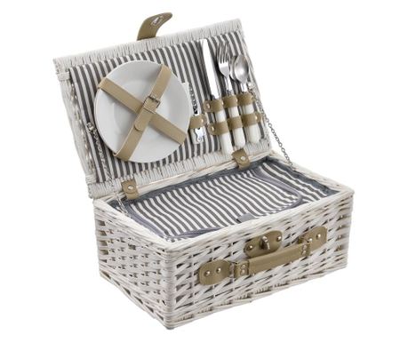 Cos Picnic 2 Persoane, 38 X 25 X 16 Cm, Rachita/poliuretan-imitatie Piele/textil, Alb