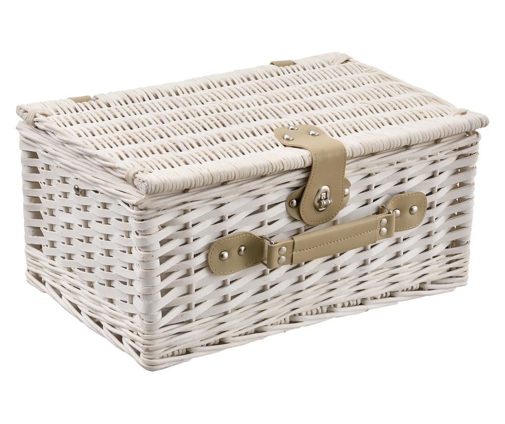 Coș de Picnic pentru 4 Persoane, 40 X 28 X 19 Cm, Ratán/Poliuretan Piele Ecologică/Textil, Alb - 2