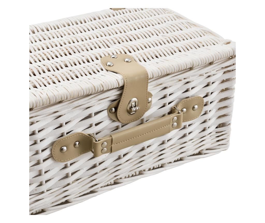 Coș de Picnic pentru 4 Persoane, 40 X 28 X 19 Cm, Ratán/Poliuretan Piele Ecologică/Textil, Alb - 3