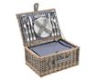 Picnic Basket for 4 People, 40 X 28 X 19 Cm, Wicker/Faux Leather/Textile, Gray/White
