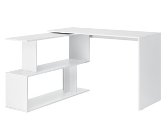 Íróasztal polcos elemmel irodai asztal polcokkal l-formájú asztal sarokasztal forgácslap fehér [en.casa]