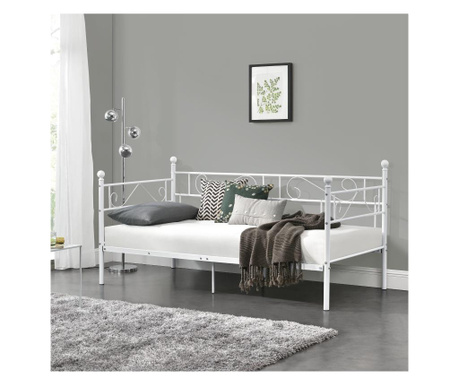 Fémkeretes ágy - egyszemélyes dizájn ágykeret 200 x 100cm ágyráccsal - fehér színben [en.casa]