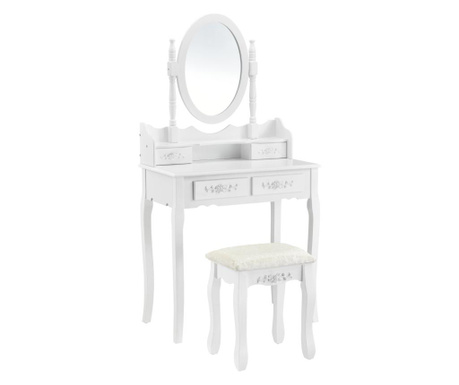 Szett fésülködő asztal aawm-1902 székkel 4 fiókkal és tükörrel [en.casa]