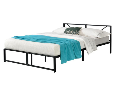 Fémkeretes ágy meran, 140 x 200 cm, acél, fekete, 2 személyes, ágyráccsal [en.casa]
