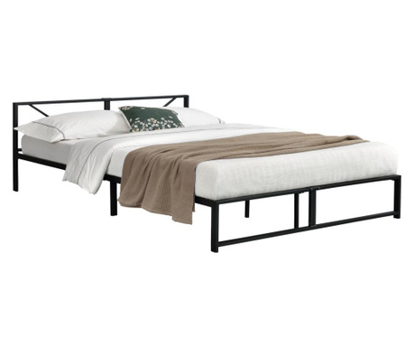 Fémkeretes ágy meran, 180 x 200 cm, acél, fekete, 2 személyes, ágyráccsal [en.casa]