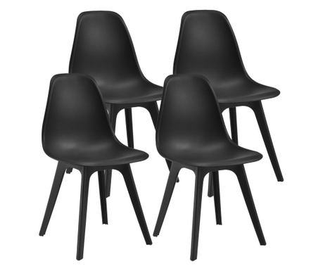 [en.casa] Set de 4 scaune de sufragerie Lendava, design modern, plastic, 83x54x48 cm, negru