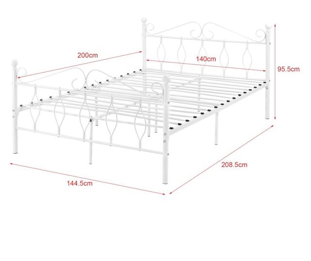 Pat Rama Metalica Apolda W140, 208,5 X 144,5 X 95,5 Cm, Otel Sinterizat, 300 Kg, Alb Mat, Single, Fara Saltea