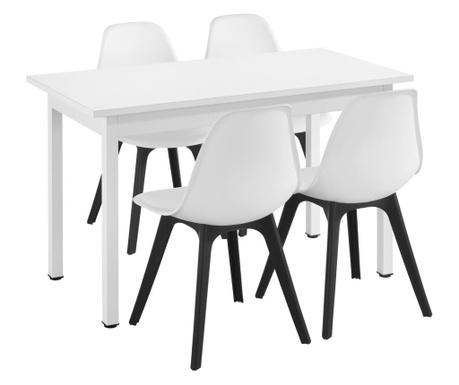 [en.casa] Étkezőgarnitúra étkezőasztal 120cm x 60cm x 75cm székekkel étkező szett konyhai asztal 4 műanyag székkel 83x54x48 cm
