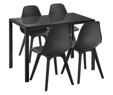 [en.casa] Étkezőgarnitúra étkezőasztal 105cm x 60cm x 75cm székekkel étkező szett konyhai asztal 4 műanyag székkel 83x54x48 cm