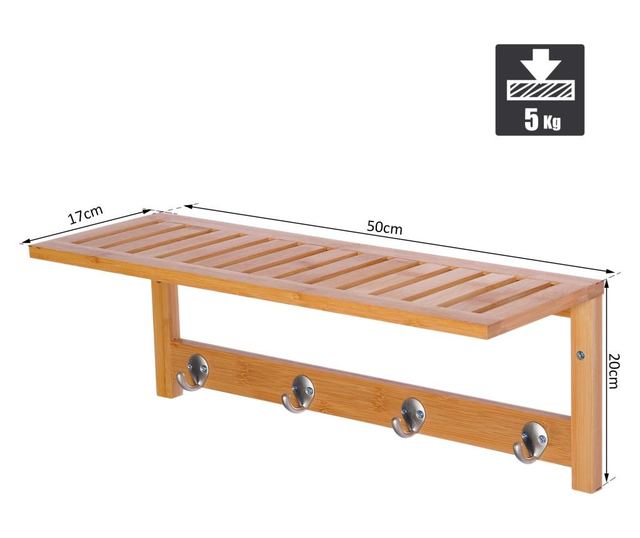 Homcom Cuier De Perete Raft Cuier In Bambù, 50x17x20cm