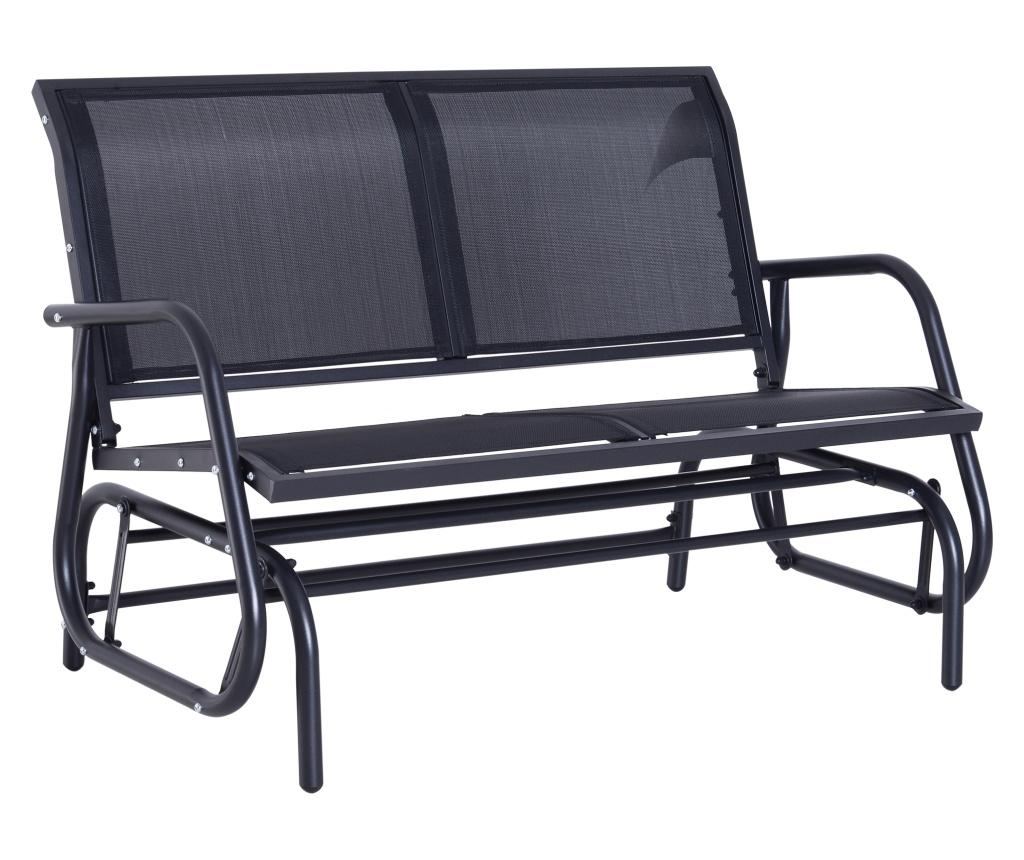 Banca Tip Leagan 2 Locuri din Metal, Negru, 123x70x87 cm