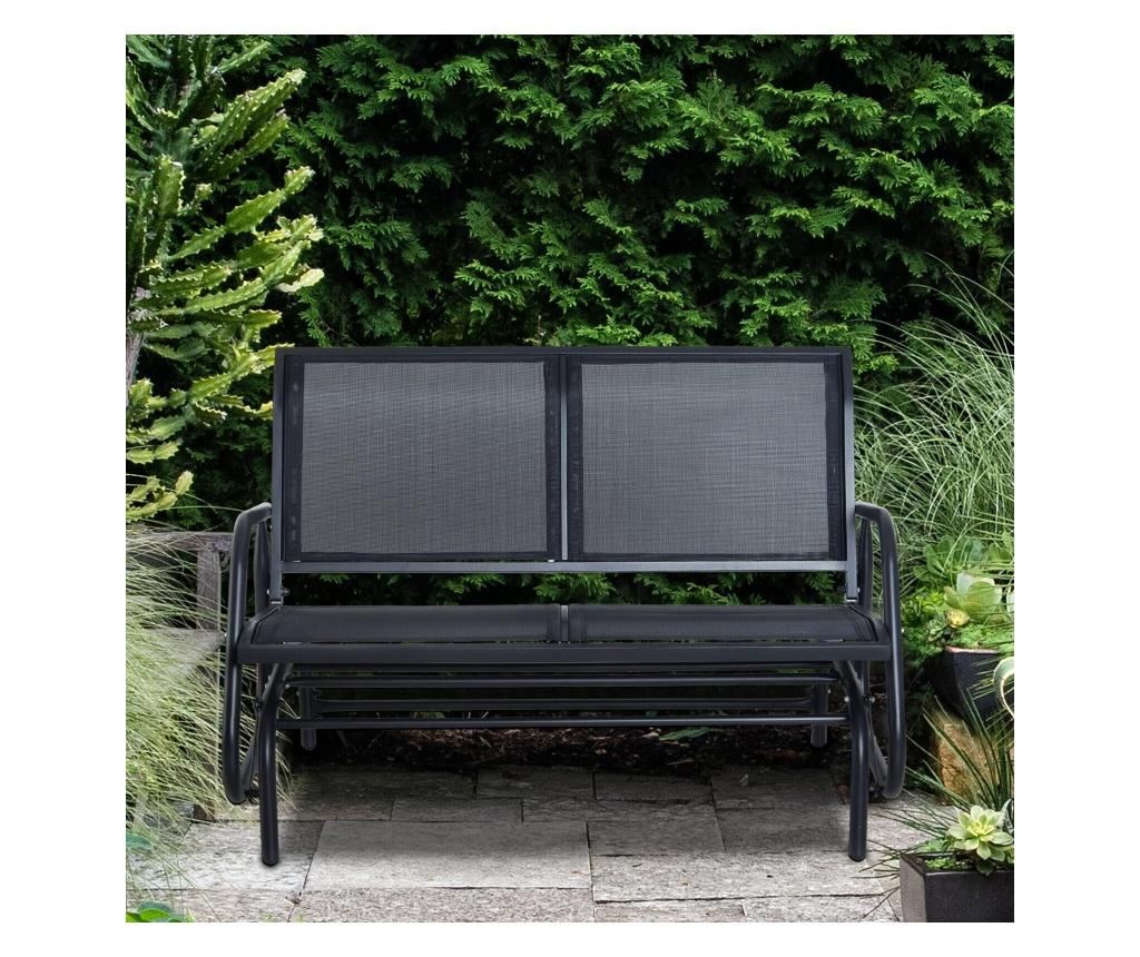Banca Tip Leagan 2 Locuri din Metal, Negru, 123x70x87 cm - 2