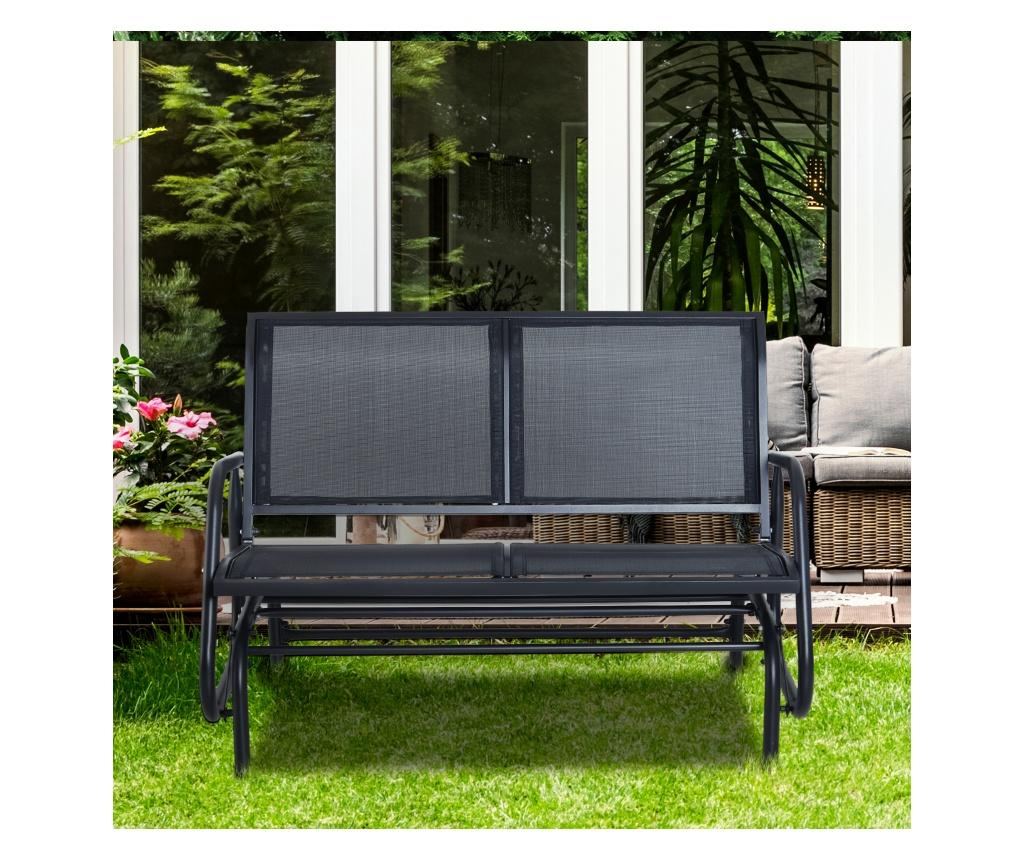 Banca Tip Leagan 2 Locuri din Metal, Negru, 123x70x87 cm - 3