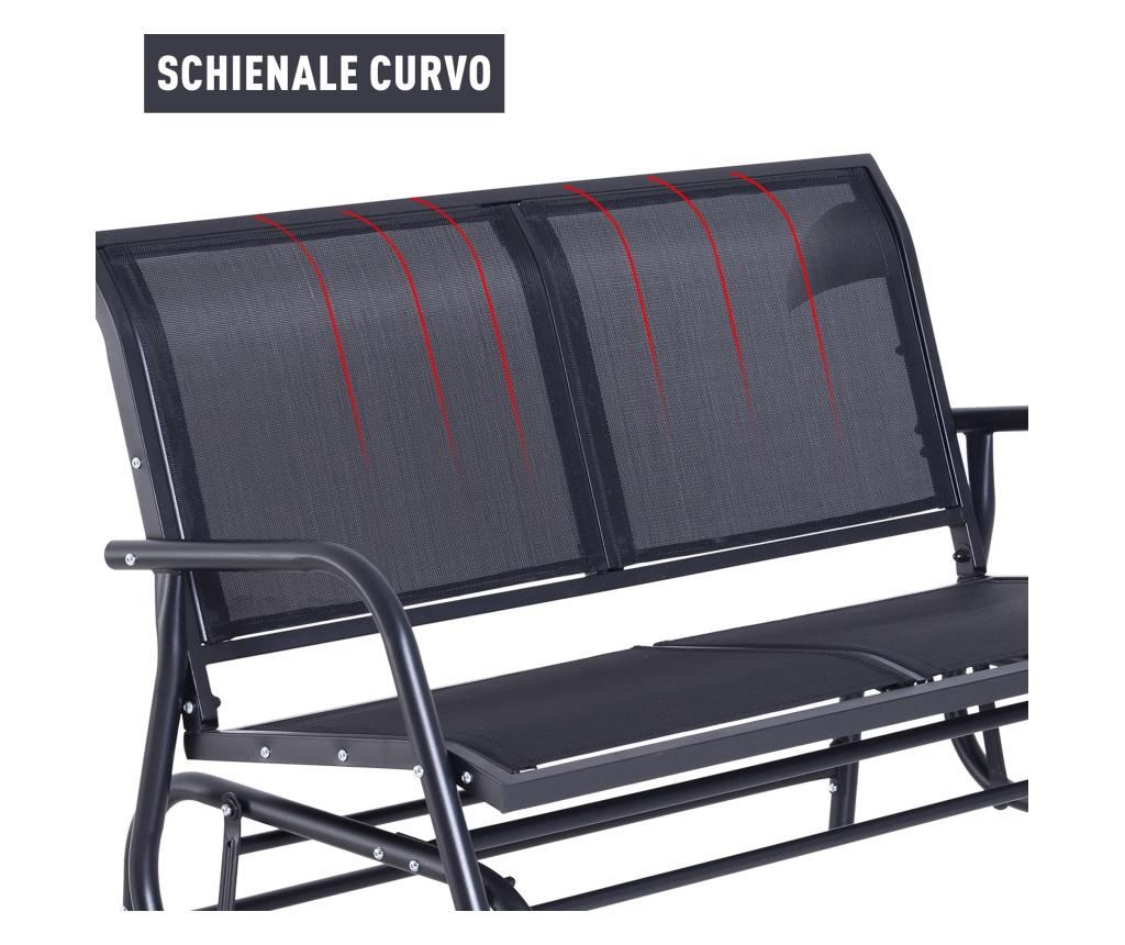 Banca Tip Leagan 2 Locuri din Metal, Negru, 123x70x87 cm - 5