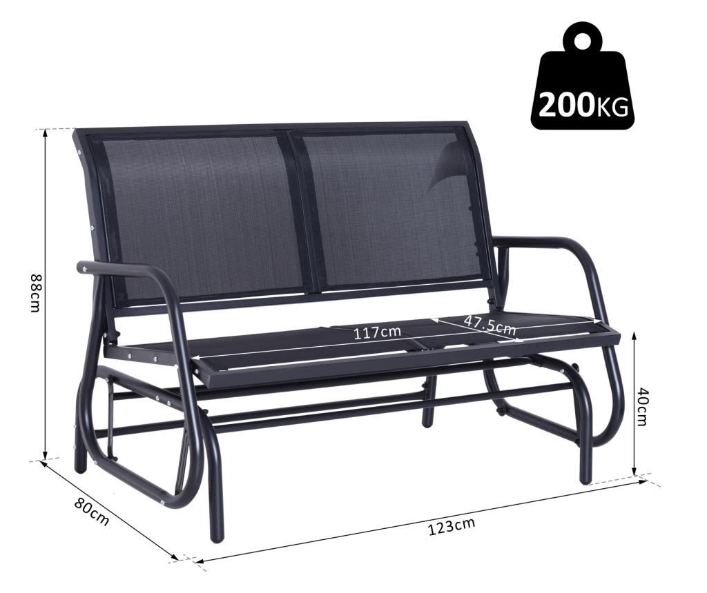 Banca Tip Leagan 2 Locuri din Metal, Negru, 123x70x87 cm - 8
