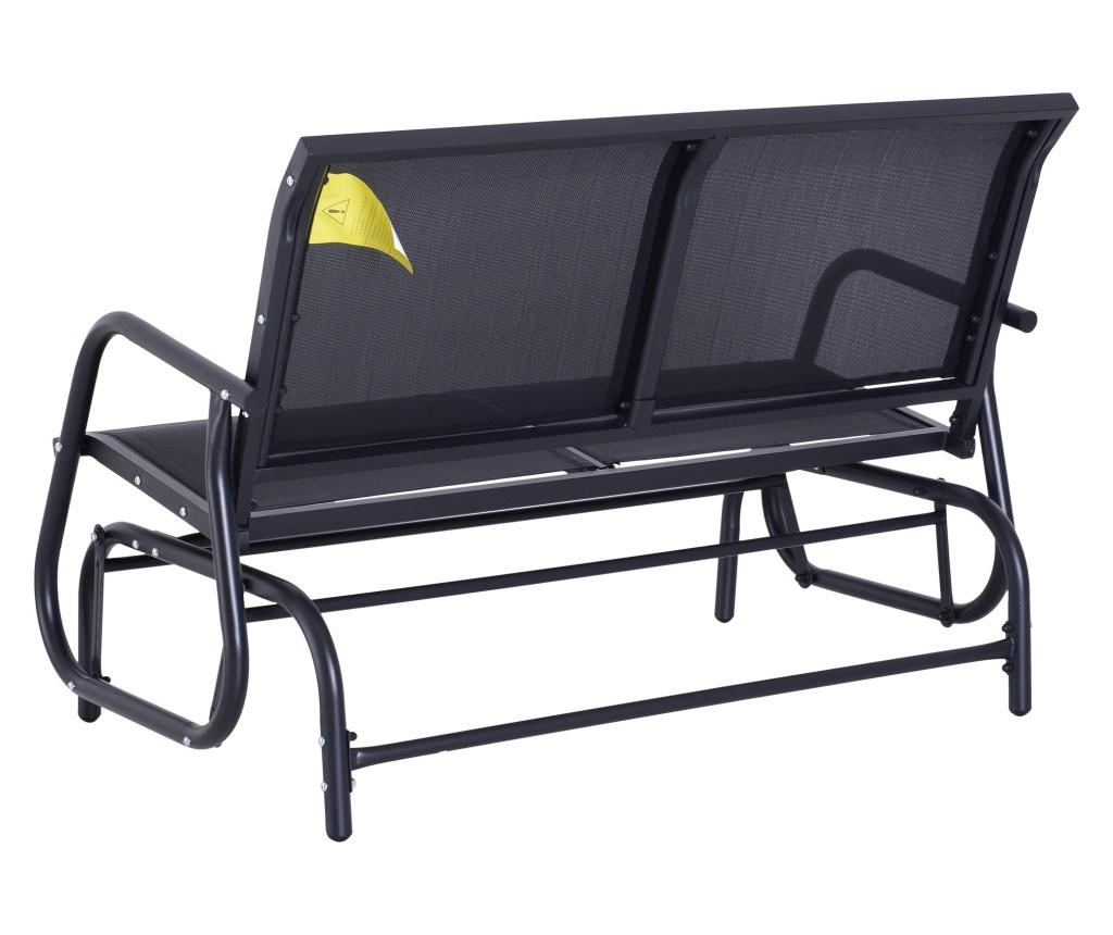 Banca Tip Leagan 2 Locuri din Metal, Negru, 123x70x87 cm - 9