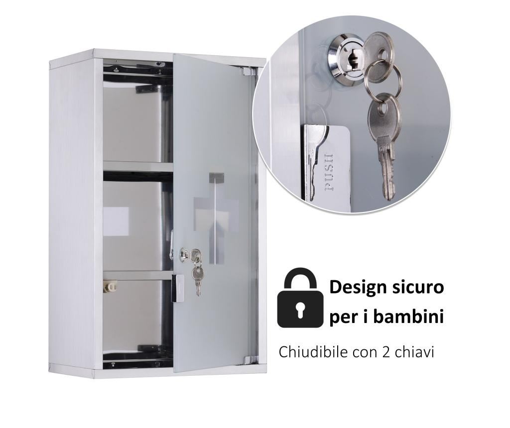 Homcom Dulapior Medicamente 50x30x18cm Caseta Mobilier Baie Primul Ajutor Din Inox Cu inchizatoare - 5