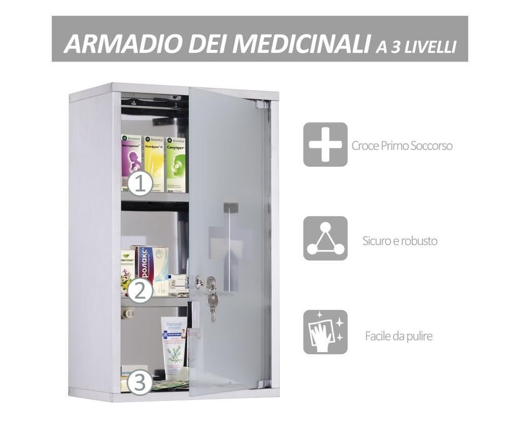 Homcom Dulapior Medicamente 50x30x18cm Caseta Mobilier Baie Primul Ajutor Din Inox Cu inchizatoare - 6