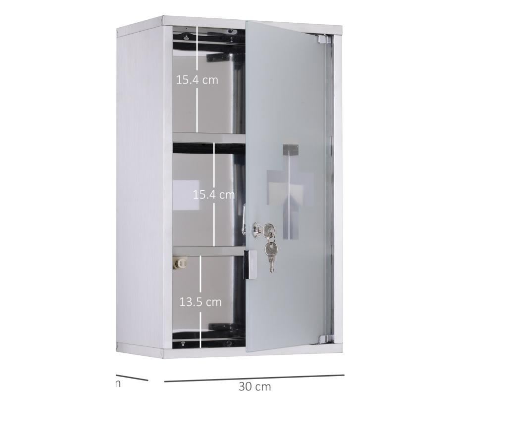 Homcom Dulapior Medicamente 50x30x18cm Caseta Mobilier Baie Primul Ajutor Din Inox Cu inchizatoare - 8