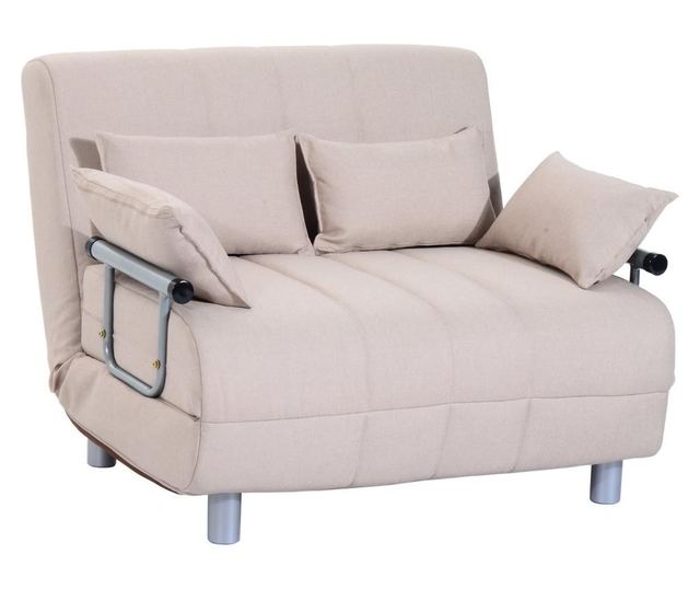 Homcom Canapea Extensibila 2 Locuri Din Otel si Material Cu 4 Perne, Crem Homcom, 191x101x22 cm