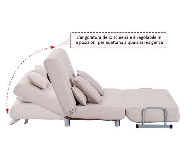 Homcom Canapea Extensibila 2 Locuri Din Otel si Material Cu 4 Perne, Crem Homcom, 191x101x22 cm
