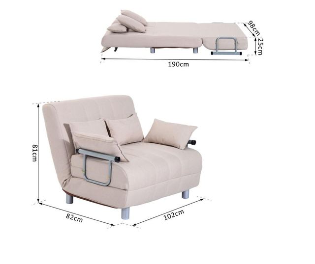 Homcom Canapea Extensibila 2 Locuri Din Otel si Material Cu 4 Perne, Crem Homcom, 191x101x22 cm