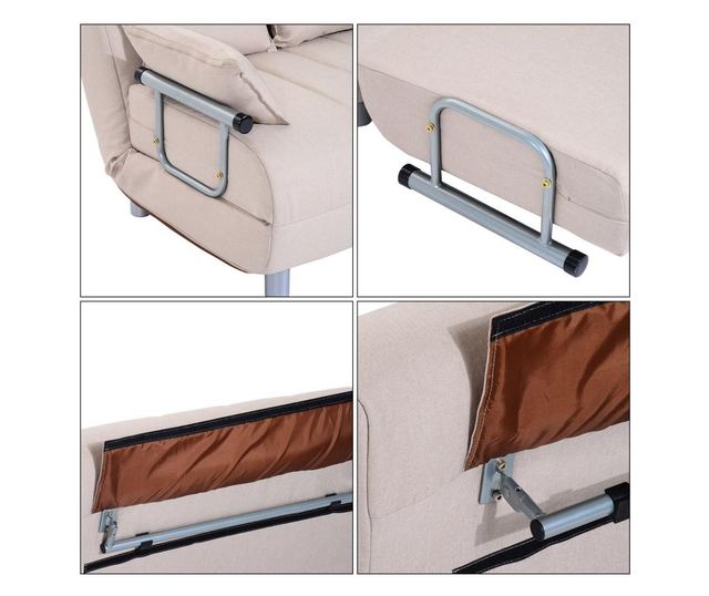 Homcom Canapea Extensibila 2 Locuri Din Otel si Material Cu 4 Perne, Crem Homcom, 191x101x22 cm