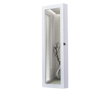 Homcom Стенен шкаф за бижута с огледало, MDF дърво, бял, 37x9.5x121см