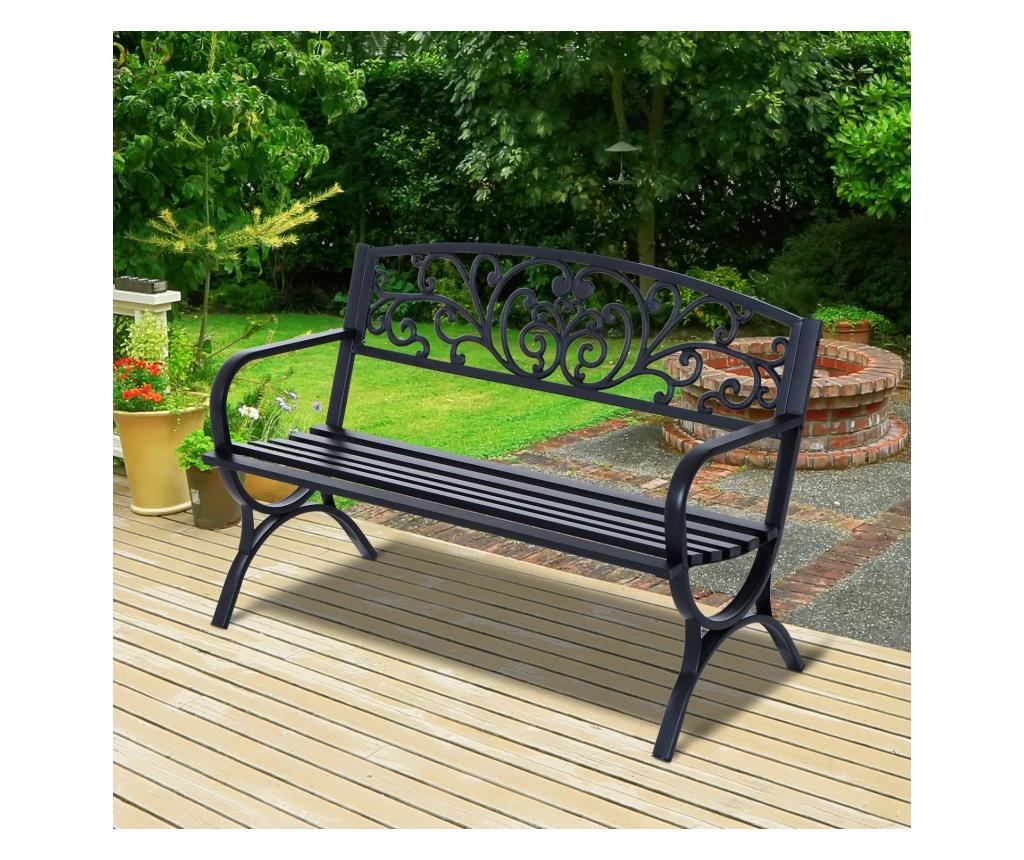 Outsunny Banca Pentru Extern Din Fonta Prelucrata, Negru, 127x60x85cm - 3