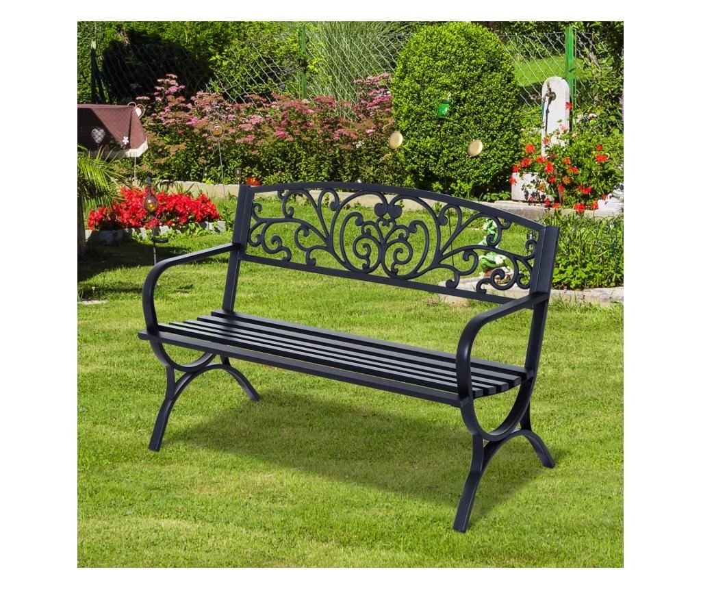 Outsunny Banca Pentru Extern Din Fonta Prelucrata, Negru, 127x60x85cm - 4