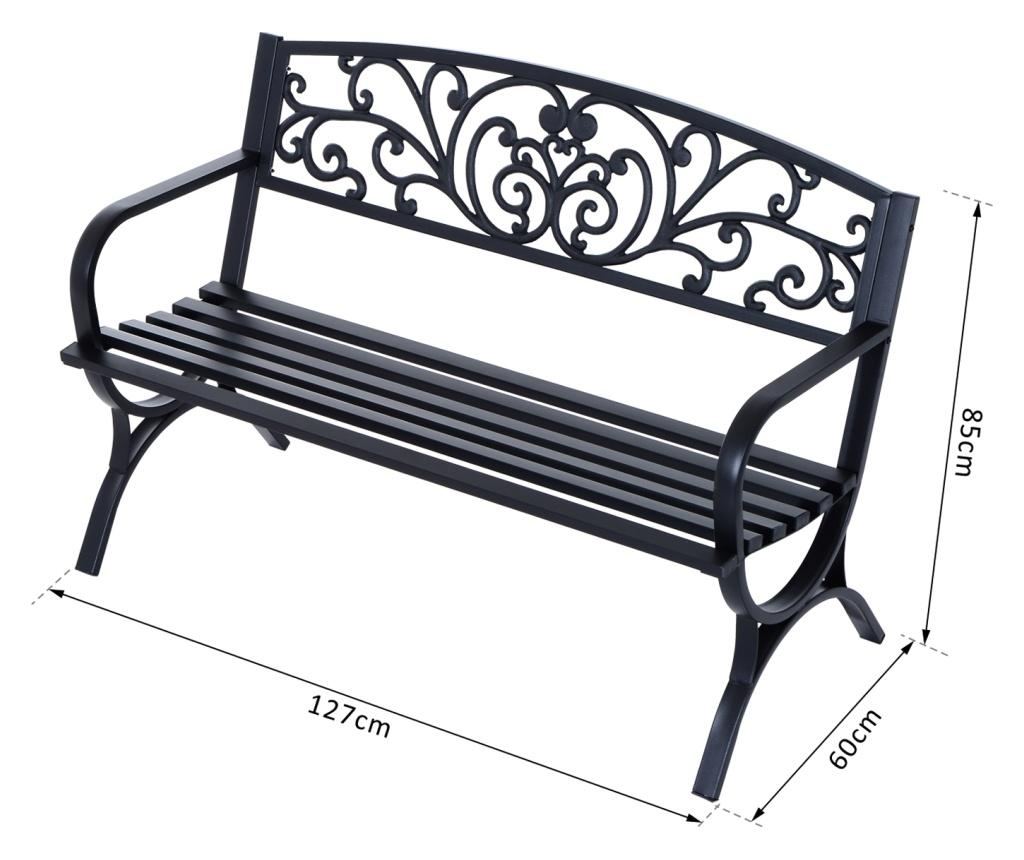 Outsunny Banca Pentru Extern Din Fonta Prelucrata, Negru, 127x60x85cm - 5