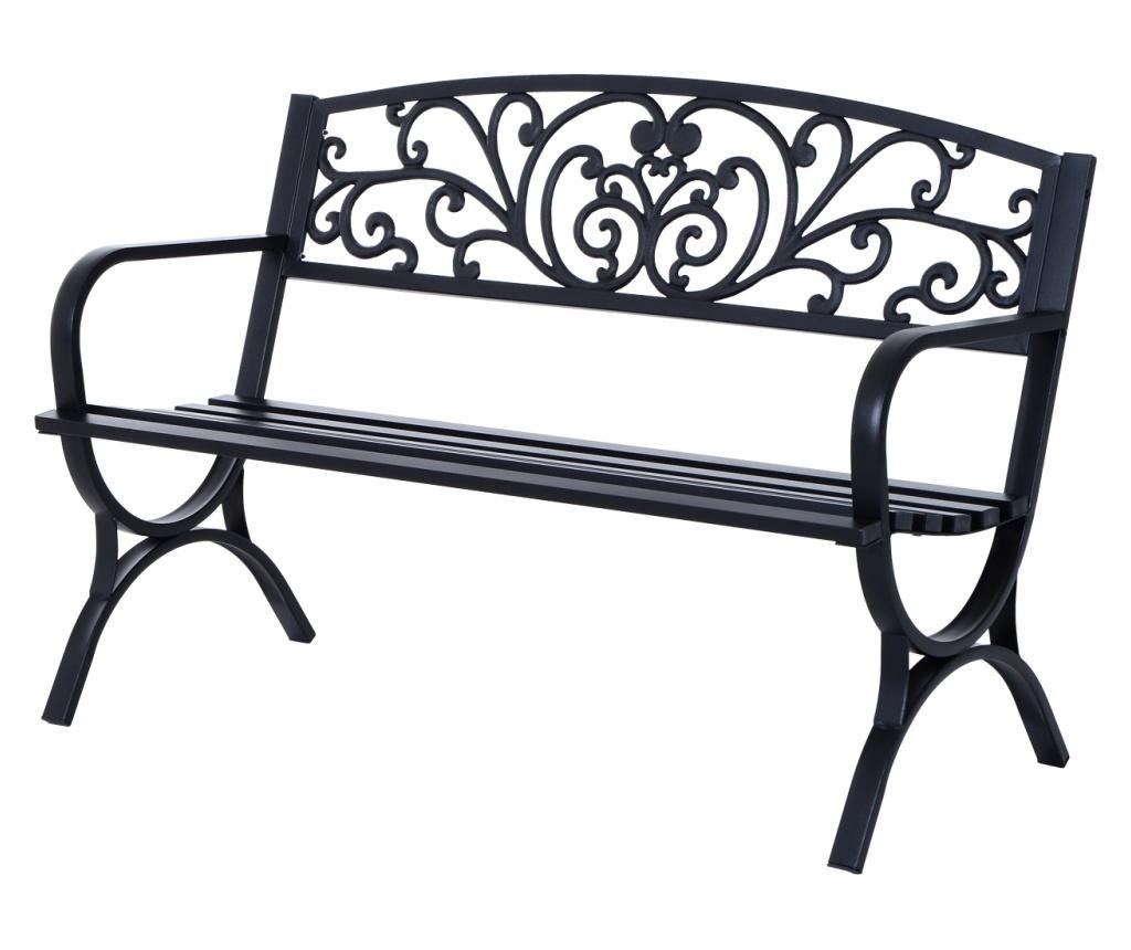 Outsunny Banca Pentru Extern Din Fonta Prelucrata, Negru, 127x60x85cm - 6
