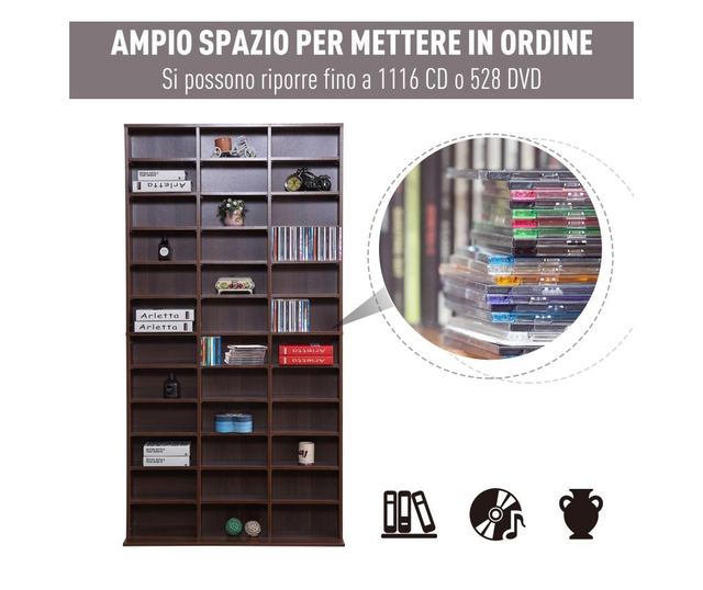 Homcom Librarie De Perete In Lemn, Maro, 195x102x23.5cm