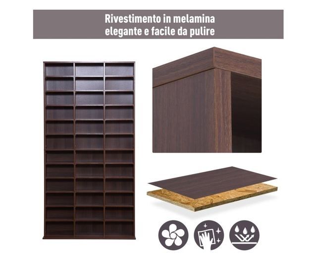 Homcom Librarie De Perete In Lemn, Maro, 195x102x23.5cm