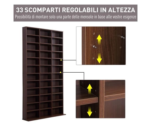 Homcom Librarie De Perete In Lemn, Maro, 195x102x23.5cm