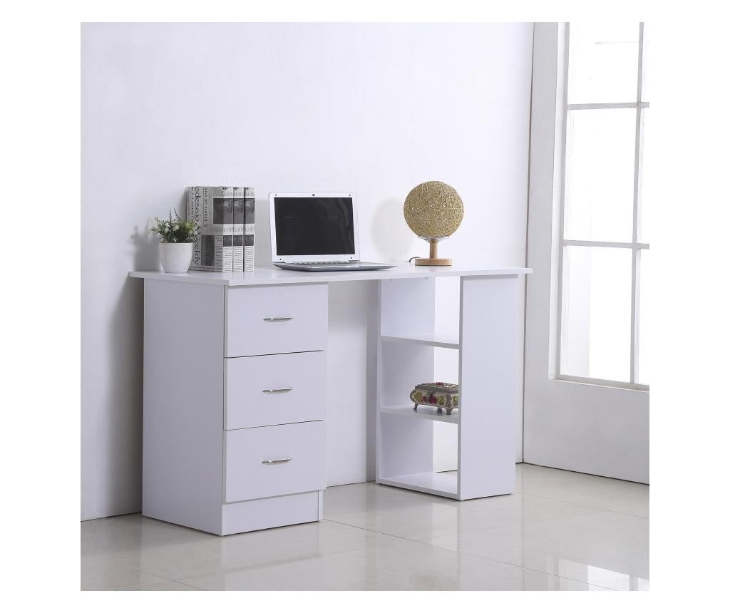 Homcom Birou Modern Cu 3 Sertare Si Rafturi In Lemn Alb 120x49x72cm Homcom, 134x57x12 cm - 2