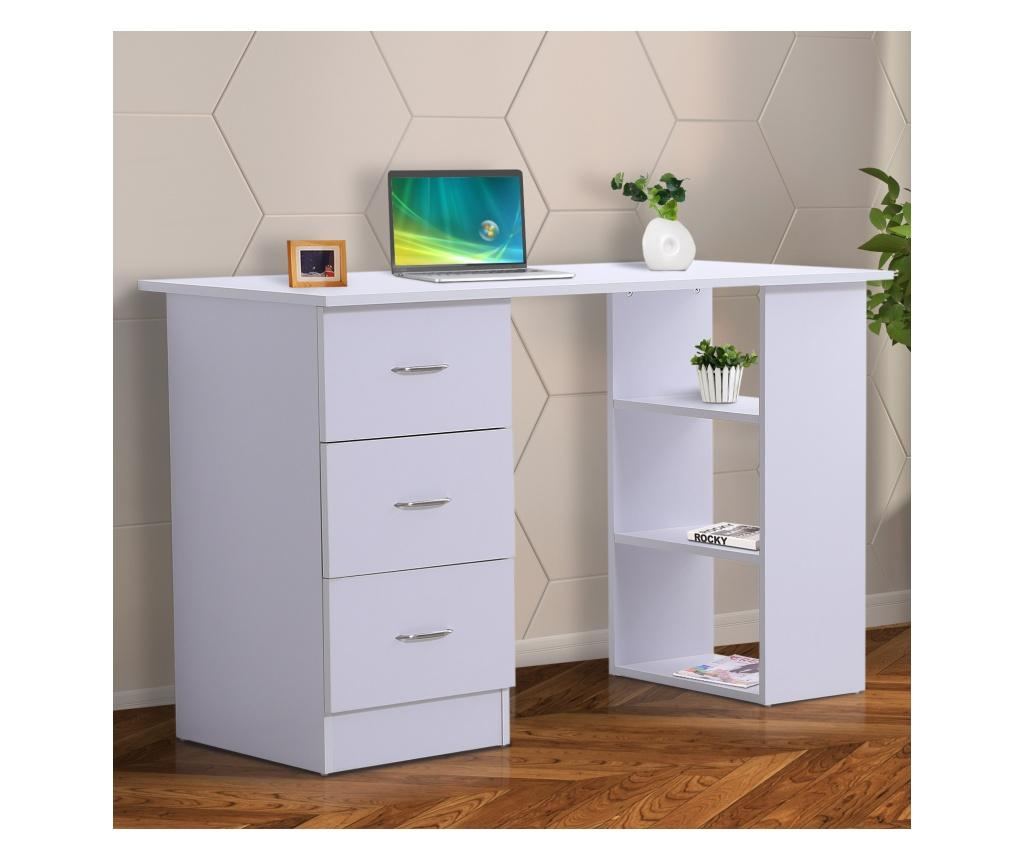 Homcom Birou Modern Cu 3 Sertare Si Rafturi In Lemn Alb 120x49x72cm Homcom, 134x57x12 cm - 3